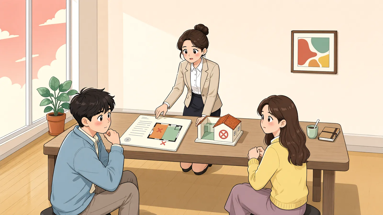 「대체 점포를 받았는데도 차임을 전부 거절할 수 있을까」 상황을 그린 삽화