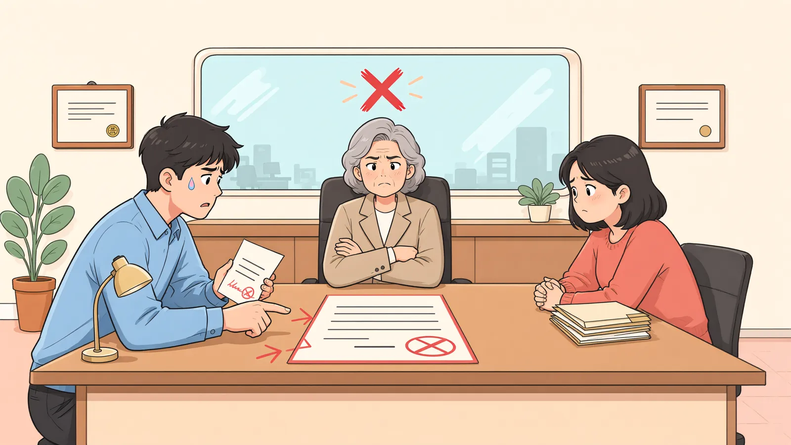 「임대인 동의 없는 점포 인수, 계약을 되돌릴 수 있을까」 상황을 그린 삽화