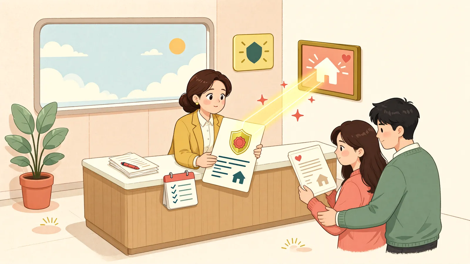 「임대차계약서에 이름이 없어도, 사실혼 배우자는 보증금을 승계할 수 있을까」 상황을 그린 삽화