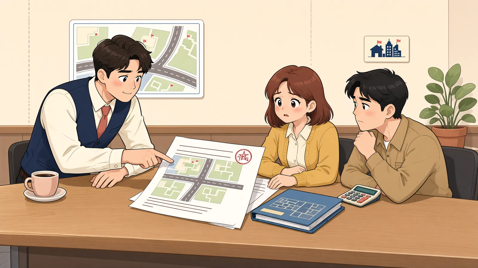 「사람들이 다닌 길, 건축법상 도로일까?」 상황을 그린 삽화