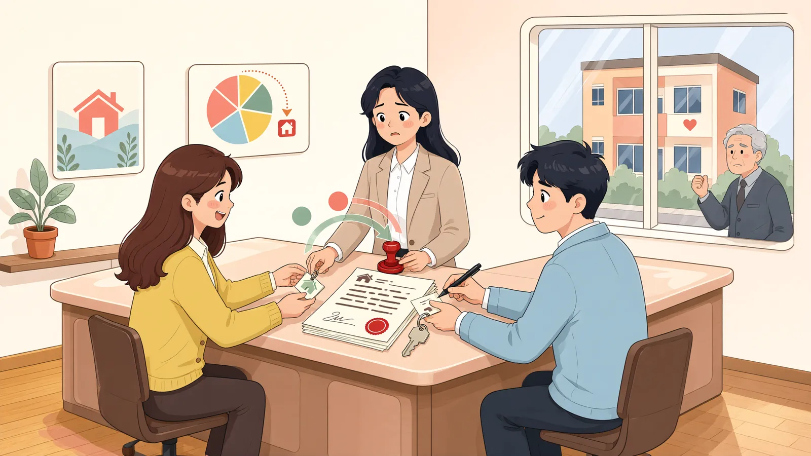 「점유취득시효 완성 뒤 상속지분을 넘겨받았다면」 상황을 그린 삽화