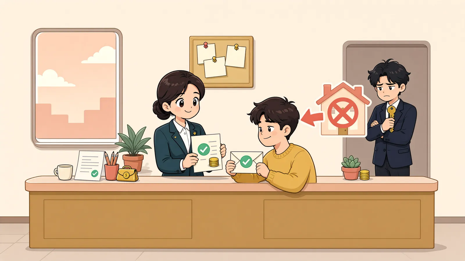 「경매로 산 창고, 전 소유자가 비워주지 않는다면」 상황을 그린 삽화