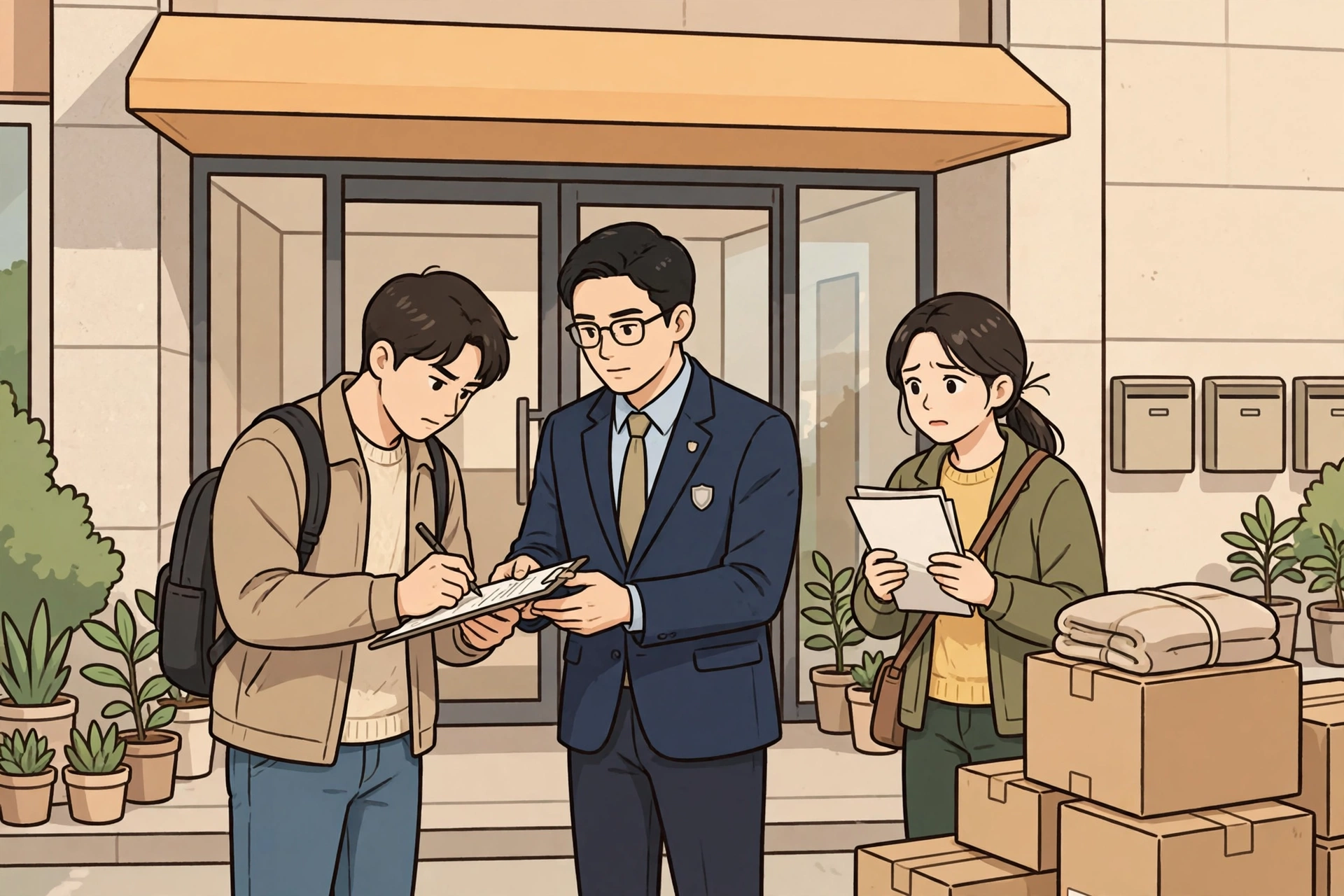 「전차인의 주민등록, 집주인이 바뀐 날부터 힘을 발휘할까?」 상황을 그린 삽화