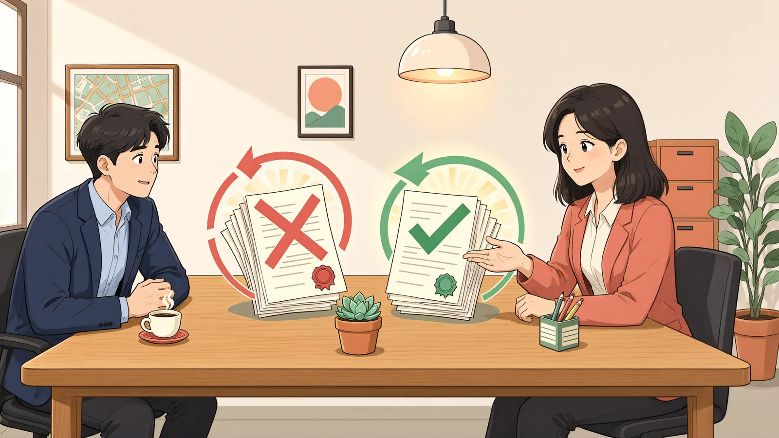 「해제한 매매계약, 다시 살릴 수 있을까?」 상황을 그린 삽화