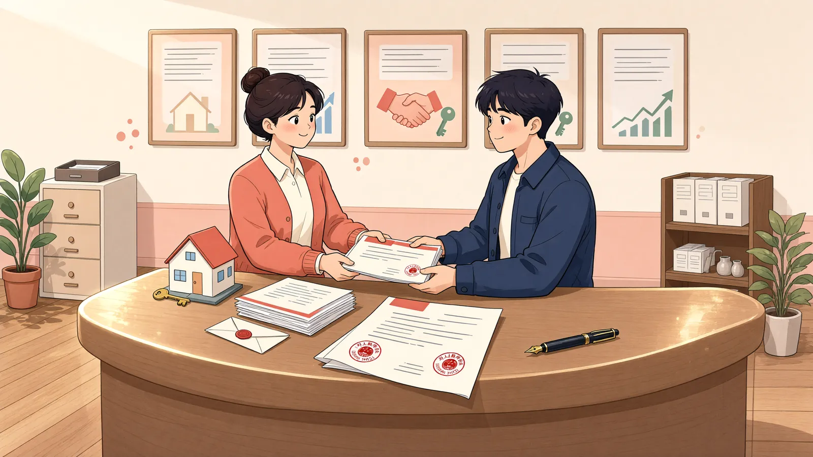 「등기서류는 건넸는데, 뒤늦게 도착한 가압류 결정」 상황을 그린 삽화