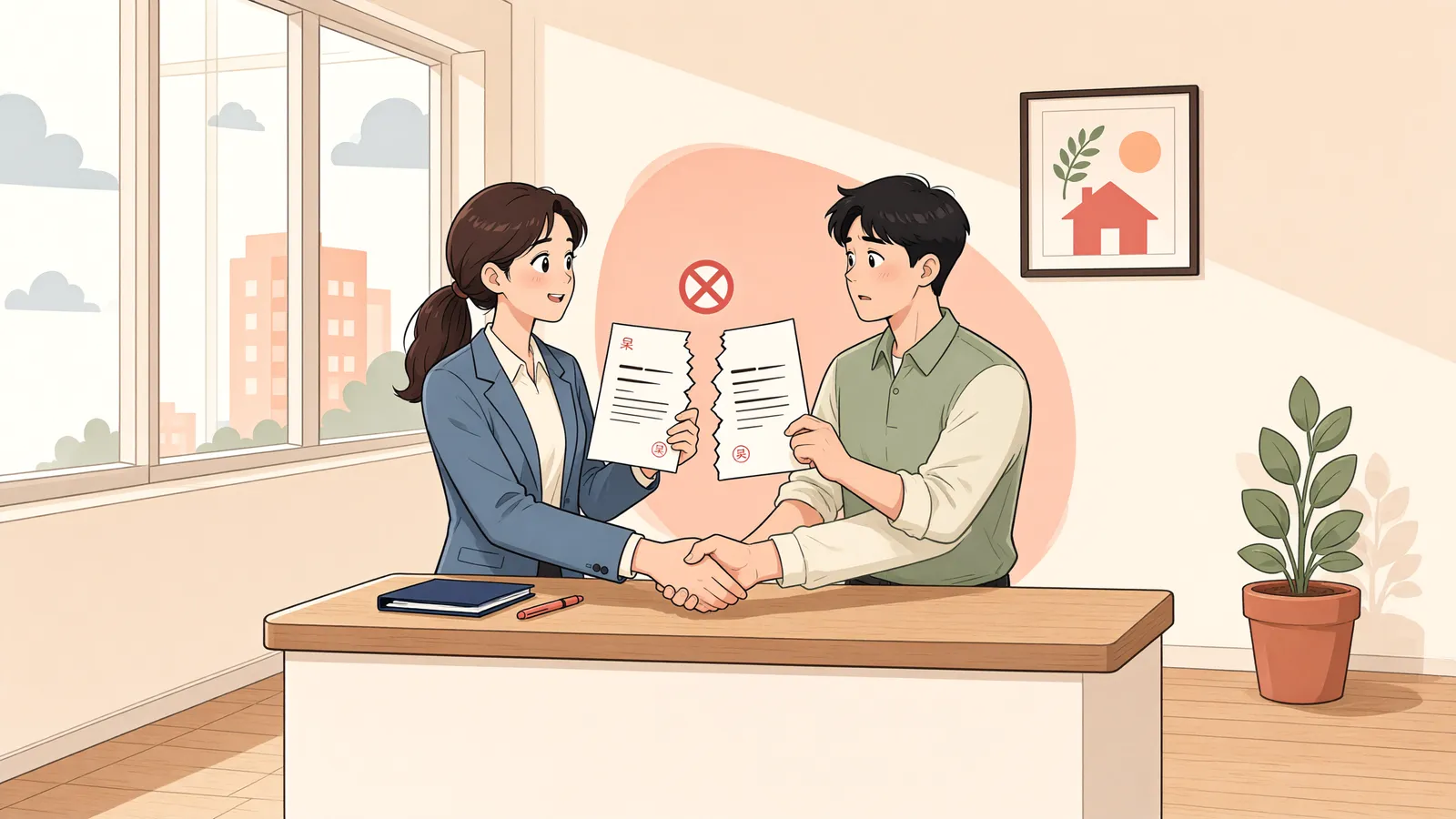 「입주 후 드러난 중대한 하자, 분양계약도 해제할 수 있을까」 상황을 그린 삽화