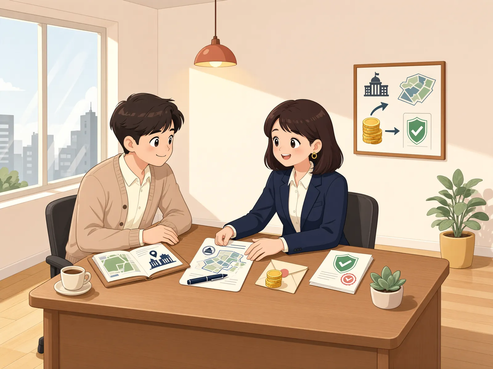 「숨은 국유지를 찾아 신고했더니, 보상금에 세금이 붙었다」 상황을 그린 삽화