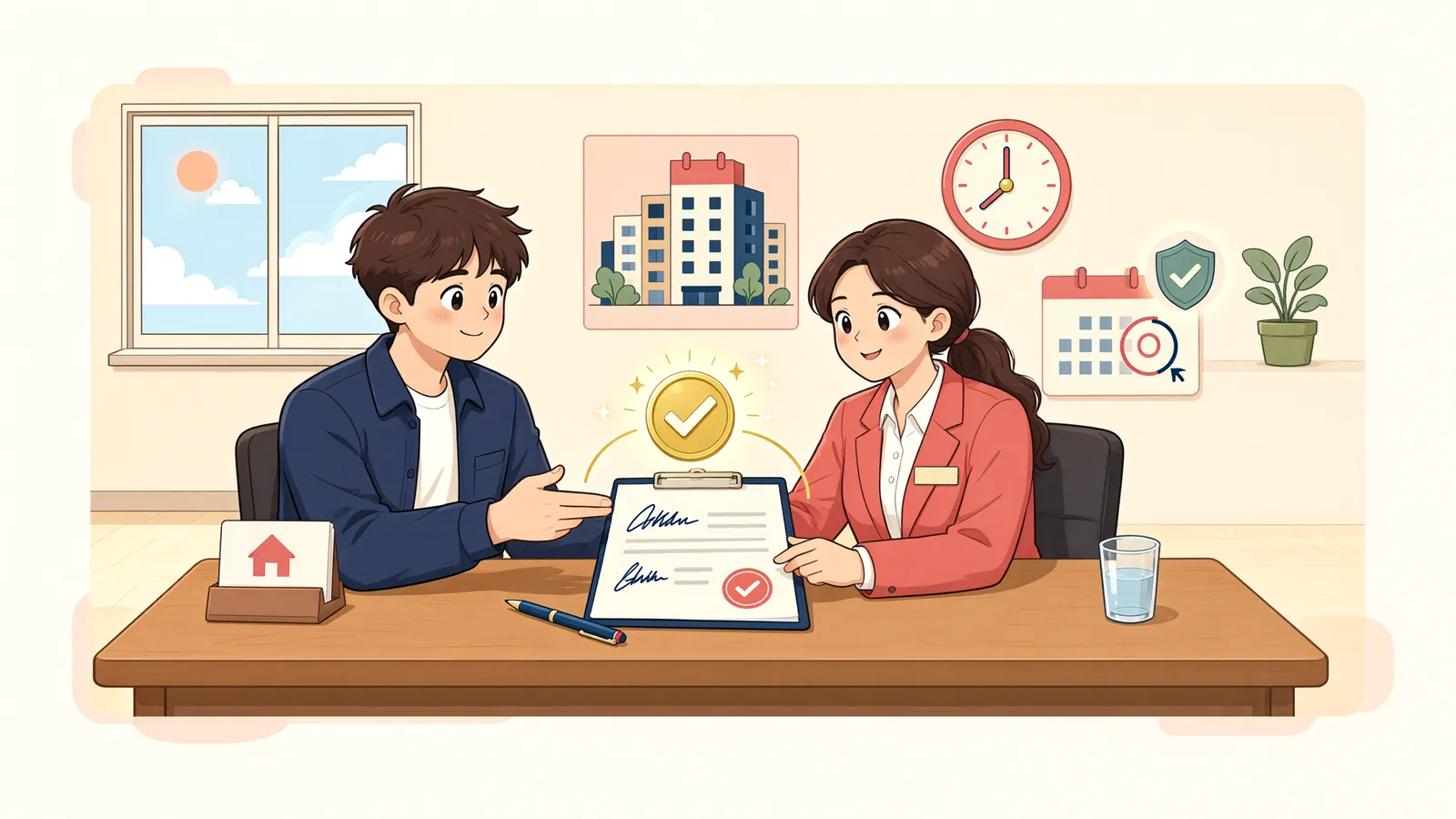 「계약을 갱신하면 우선변제권 기준일도 바뀔까?」 상황을 그린 삽화