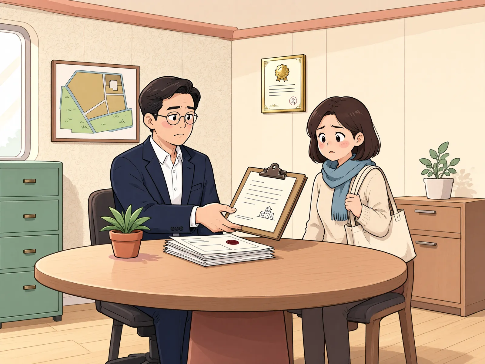 「임차인이 대항력을 갖췄어도, 토지주에게 맞설 수 있을까」 상황을 그린 삽화