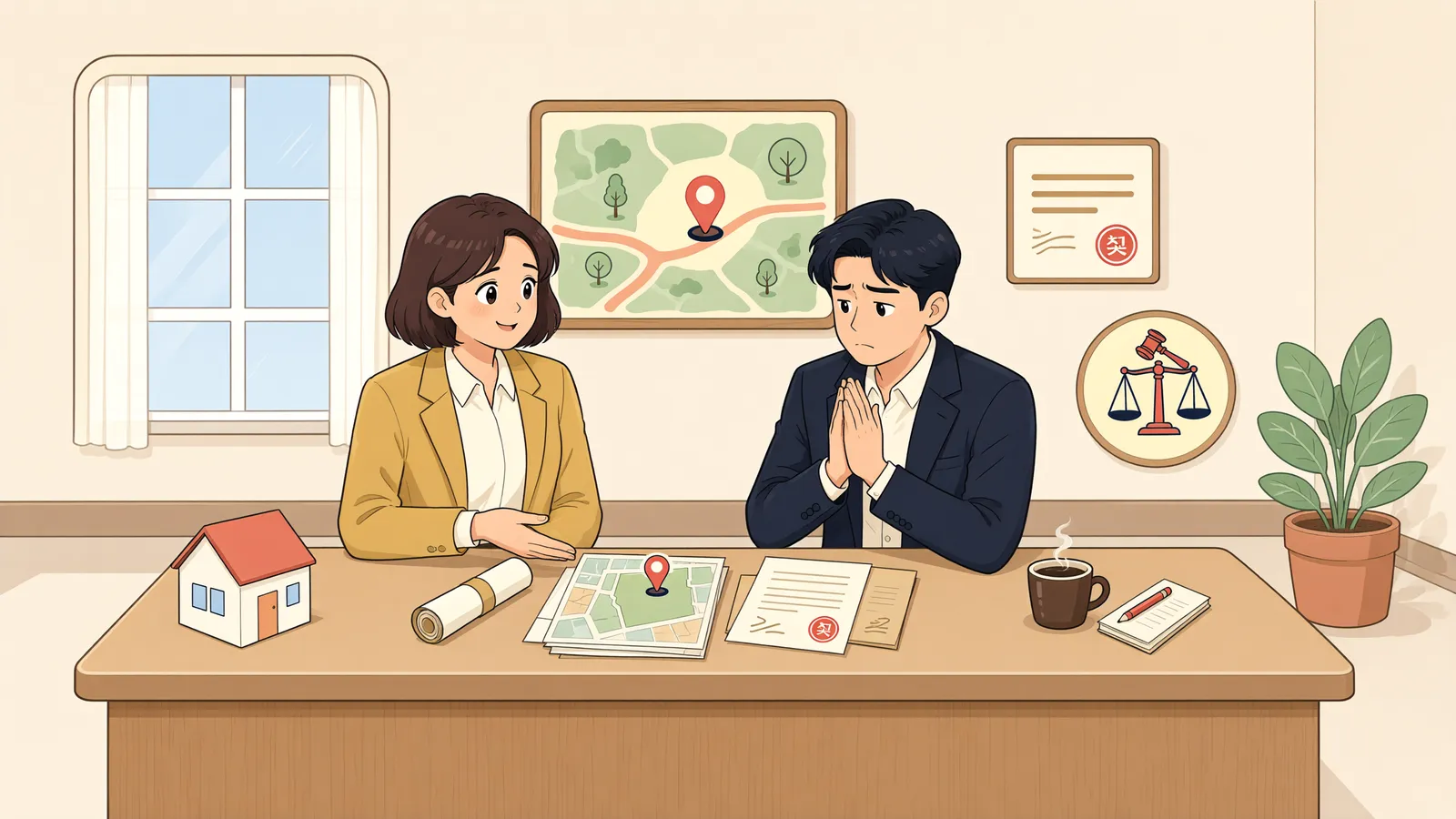 「시효취득 사실을 안 뒤 땅을 팔았다면」 상황을 그린 삽화
