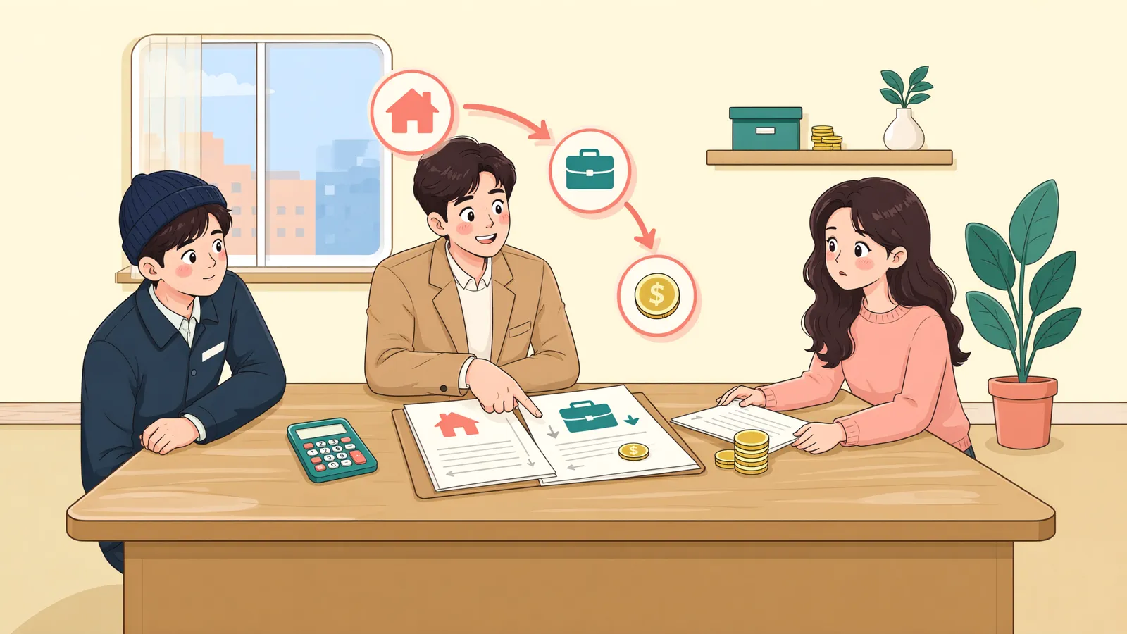 「경매대금이 모자랄 때, 소액임차인과 체불임금의 순위」 상황을 그린 삽화