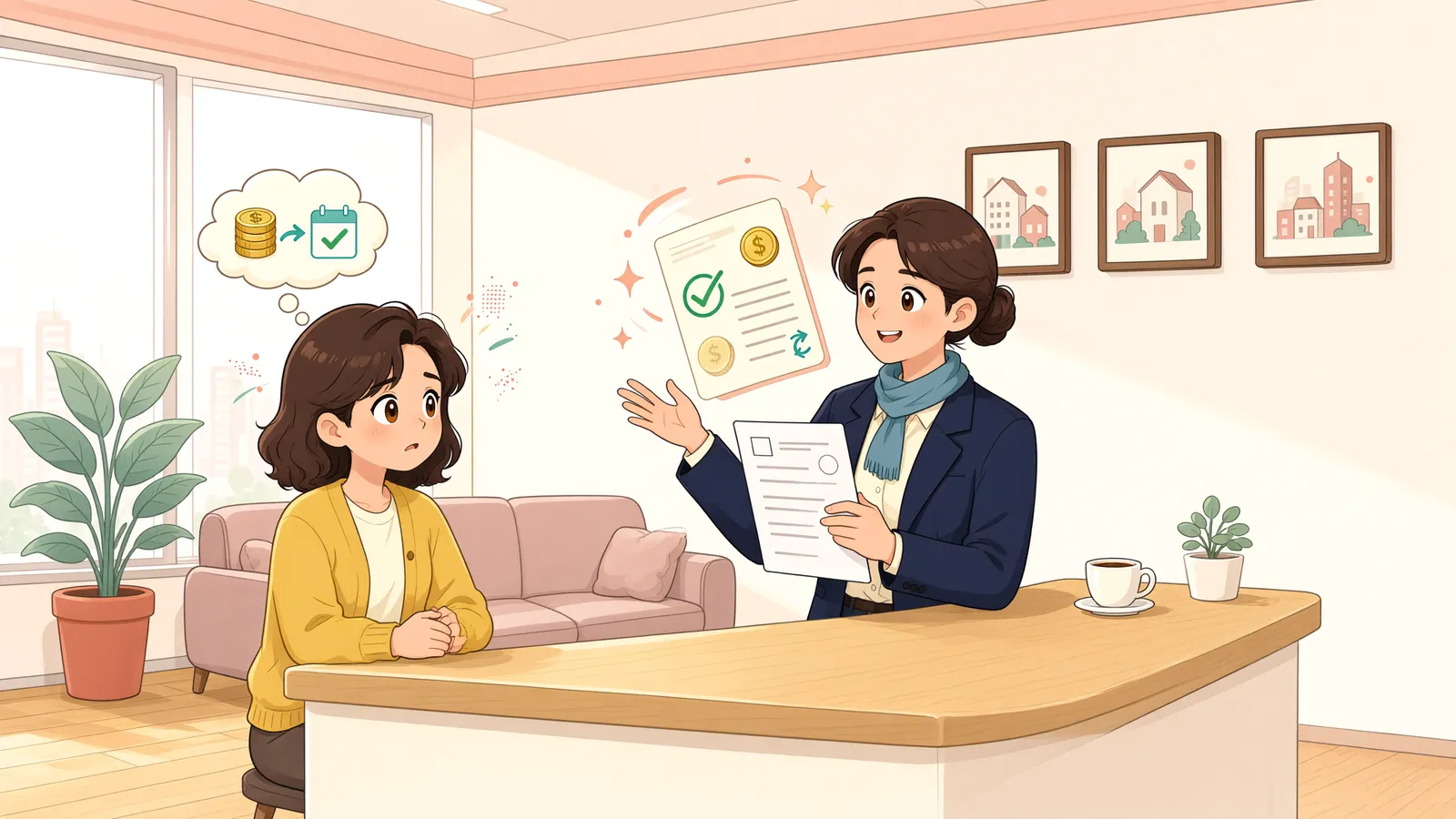「장사를 접고 싶을 때, 보증금도 바로 돌려받을 수 있을까」 상황을 그린 삽화
