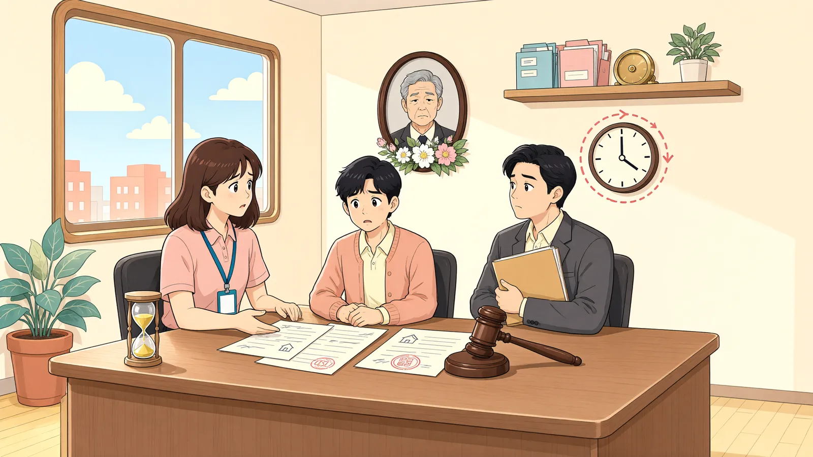 「경매는 끝났는데, 상속인에게도 시효가 멈췄을까」 상황을 그린 삽화