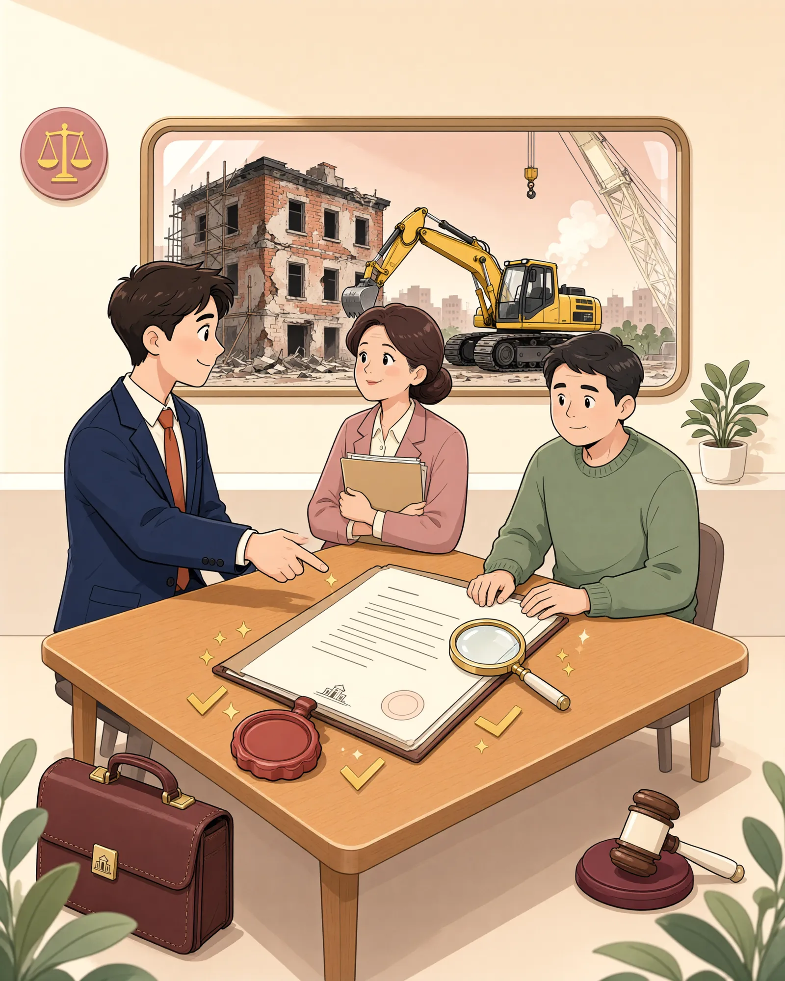 「철거 약속을 했는데도 땅을 계속 쓸 수 있을까?」 상황을 그린 삽화