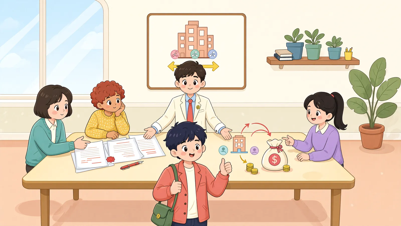 「공유자 둘이 서로 미루는 보증금, 누구에게 청구할까」 상황을 그린 삽화
