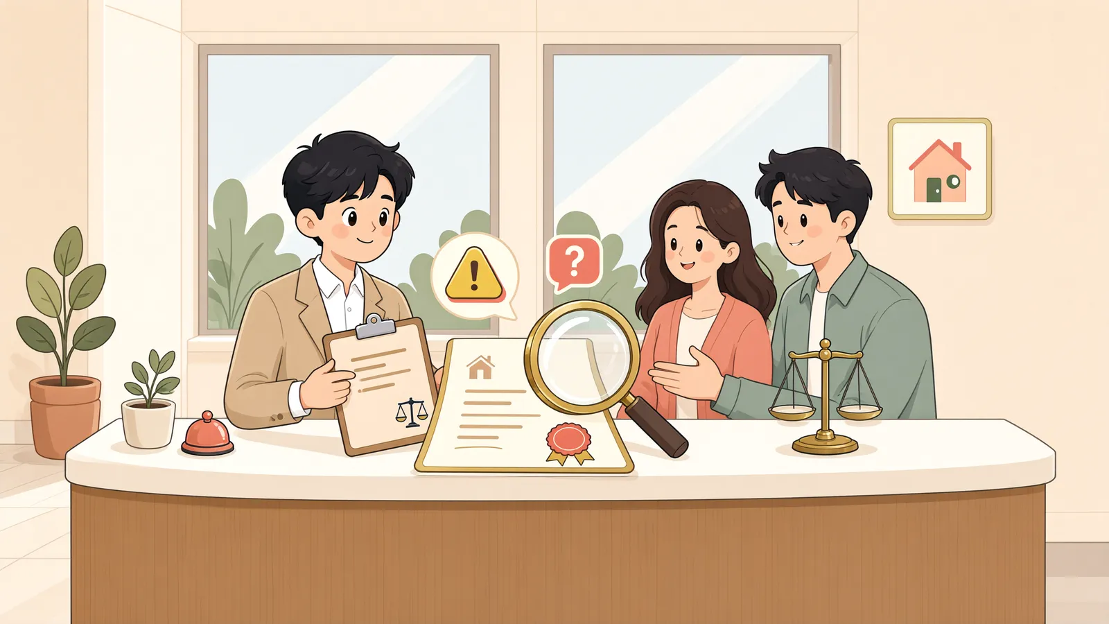 「명의수탁자가 집주인이 됐는데도, 신탁자에게 과징금이 부과될까?」 상황을 그린 삽화