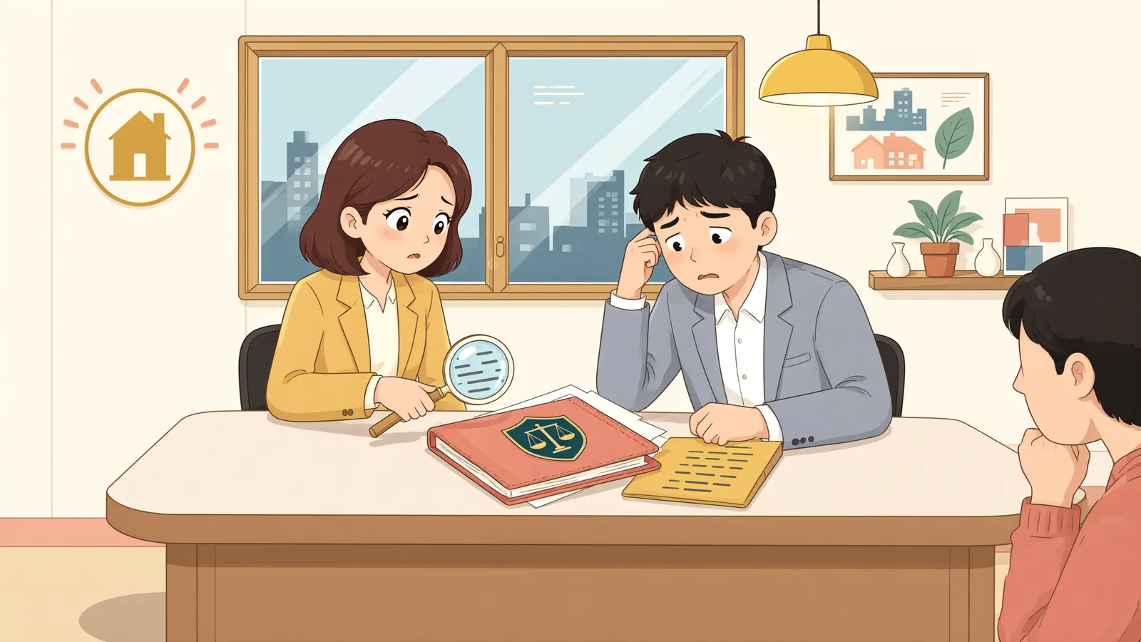 「이름만 빌려준 직원도 대출금을 갚아야 할까?」 상황을 그린 삽화
