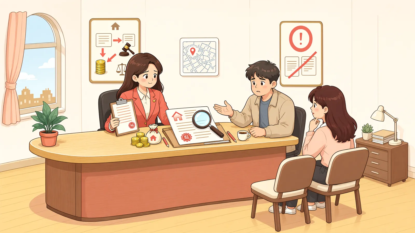 「등기 순서만으로 끝나지 않는 경매 배당」 상황을 그린 삽화