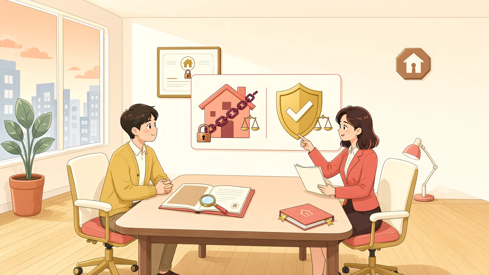 「집주인이 바뀌면 보증금 가압류도 따라갈까?」 상황을 그린 삽화