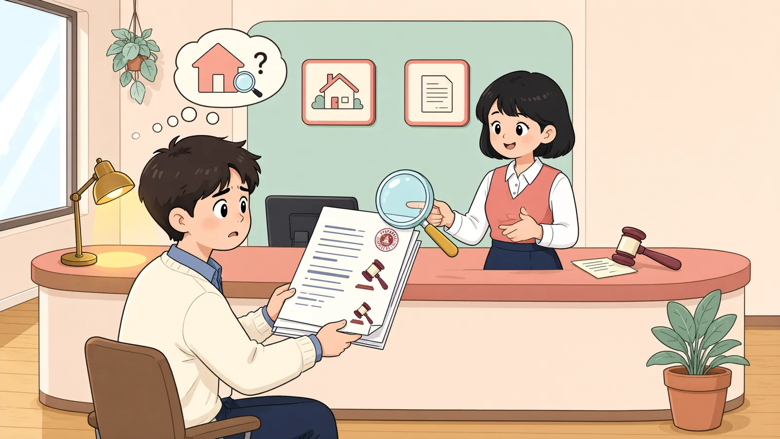「경매로 산 부동산, 등기부를 믿었다면 무과실일까?」 상황을 그린 삽화