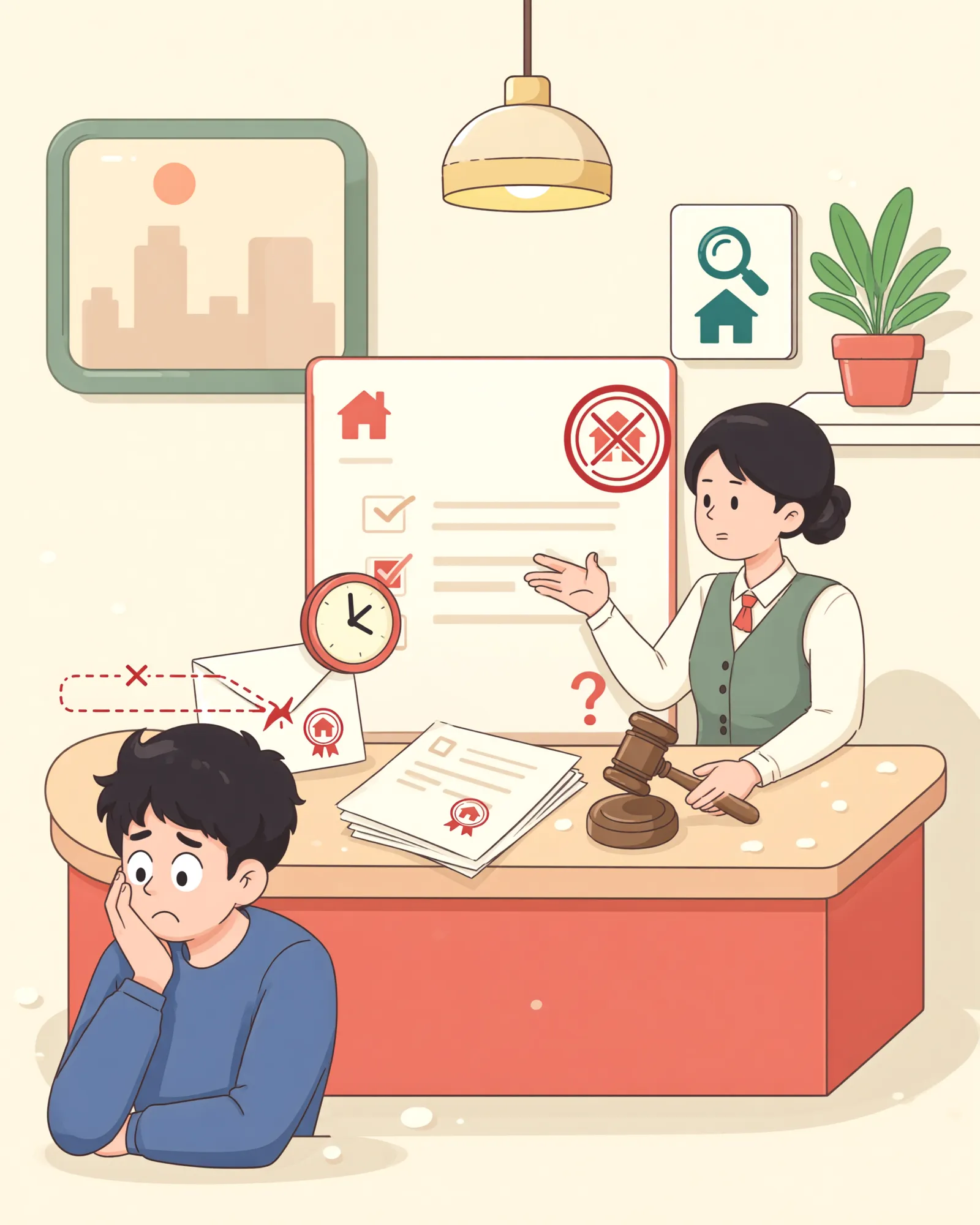 「뒤늦게 도착한 경매개시결정, 이미 끝난 경매도 다툴 수 있을까」 상황을 그린 삽화