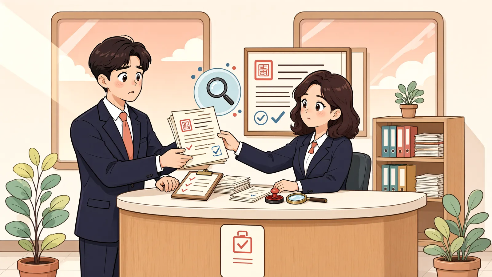 「전산이기에서 빠진 담보권, 누가 바로잡을까」 상황을 그린 삽화