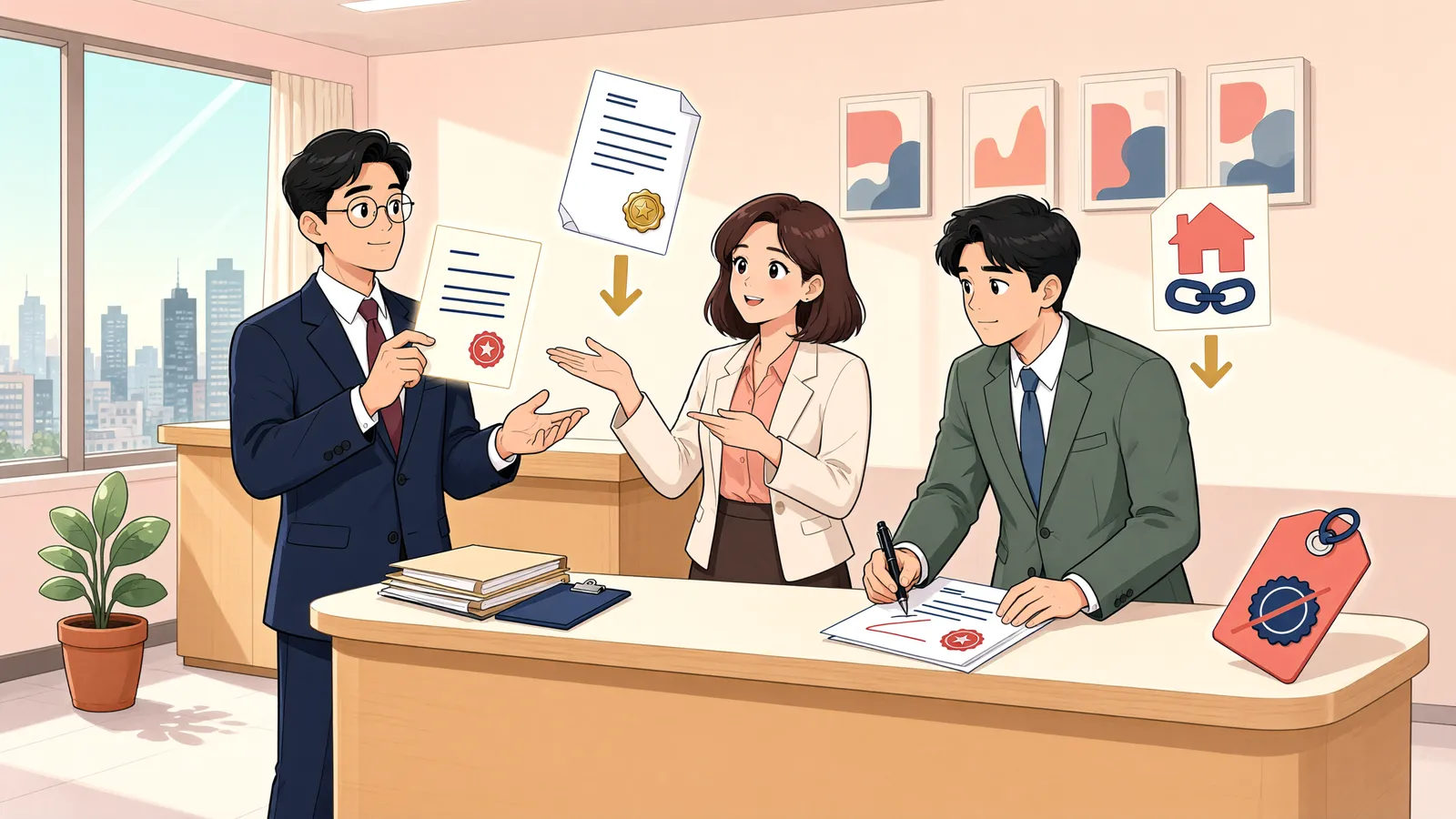 「판결금 채권을 넘겨받았다면, 집행문도 확인하세요」 상황을 그린 삽화