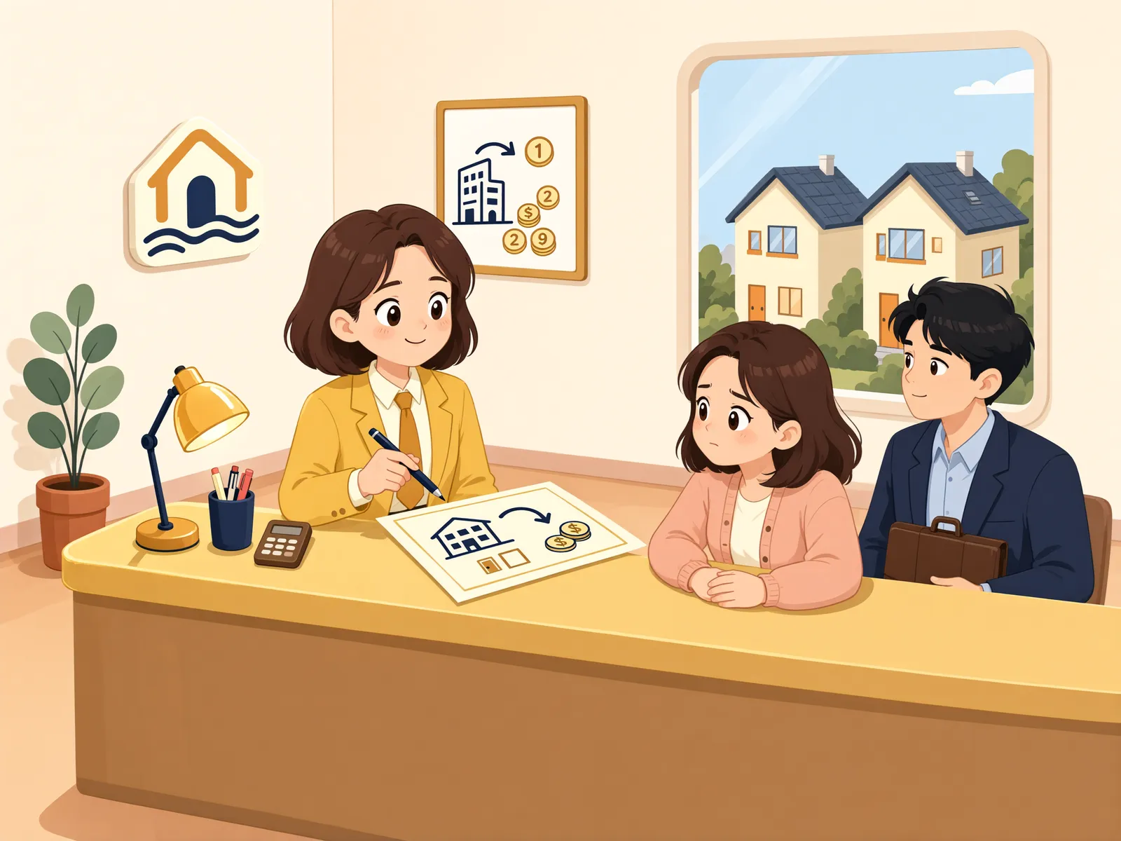 「근저당만 확인했다면, 다가구주택 임대차 설명은 충분했을까」 상황을 그린 삽화