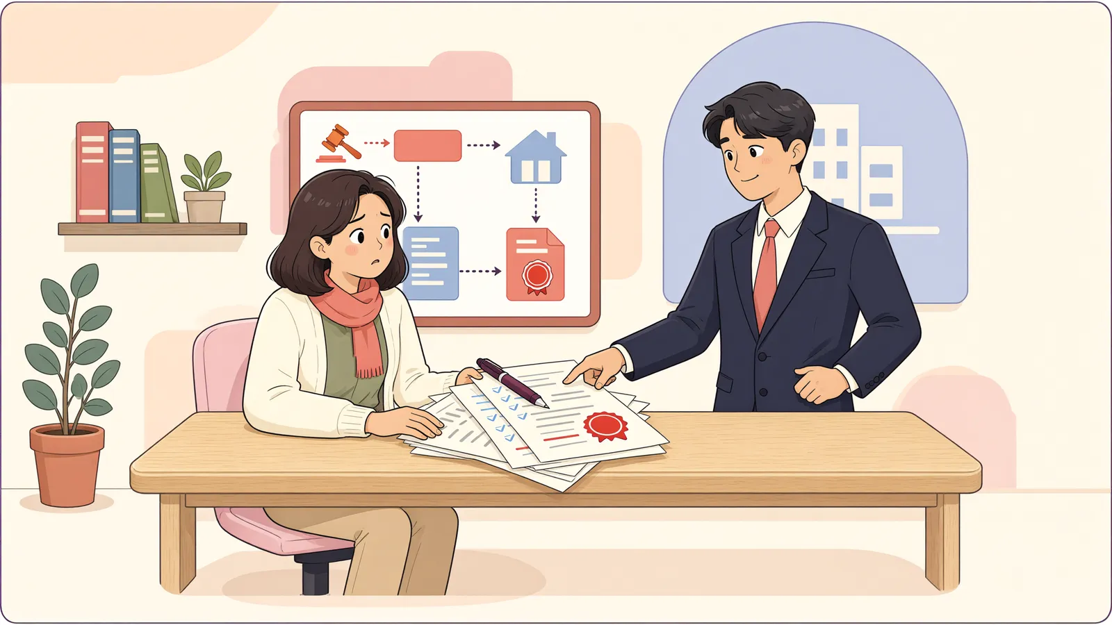 「다 갚은 빚인데 경매가 시작됐다면」 상황을 그린 삽화