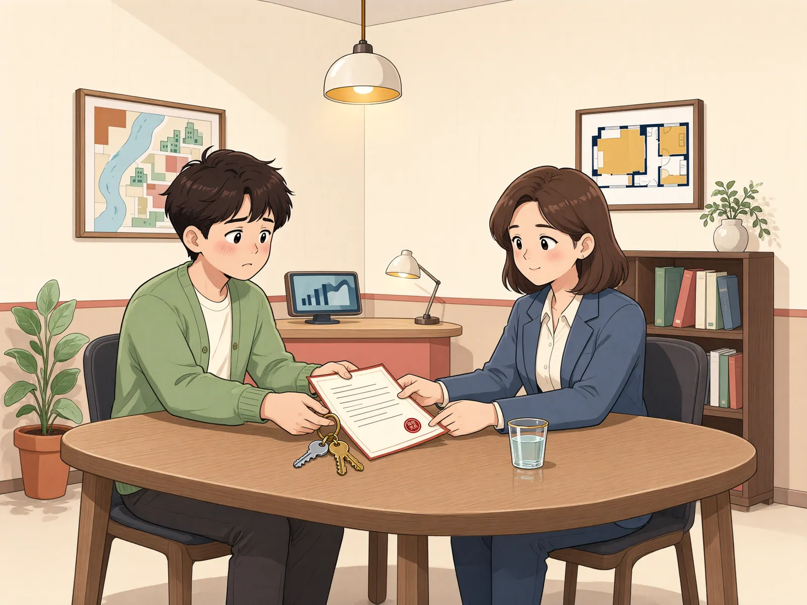 「15년 된 무상 사용, 땅 주인은 이제 돌려받을 수 있을까」 상황을 그린 삽화