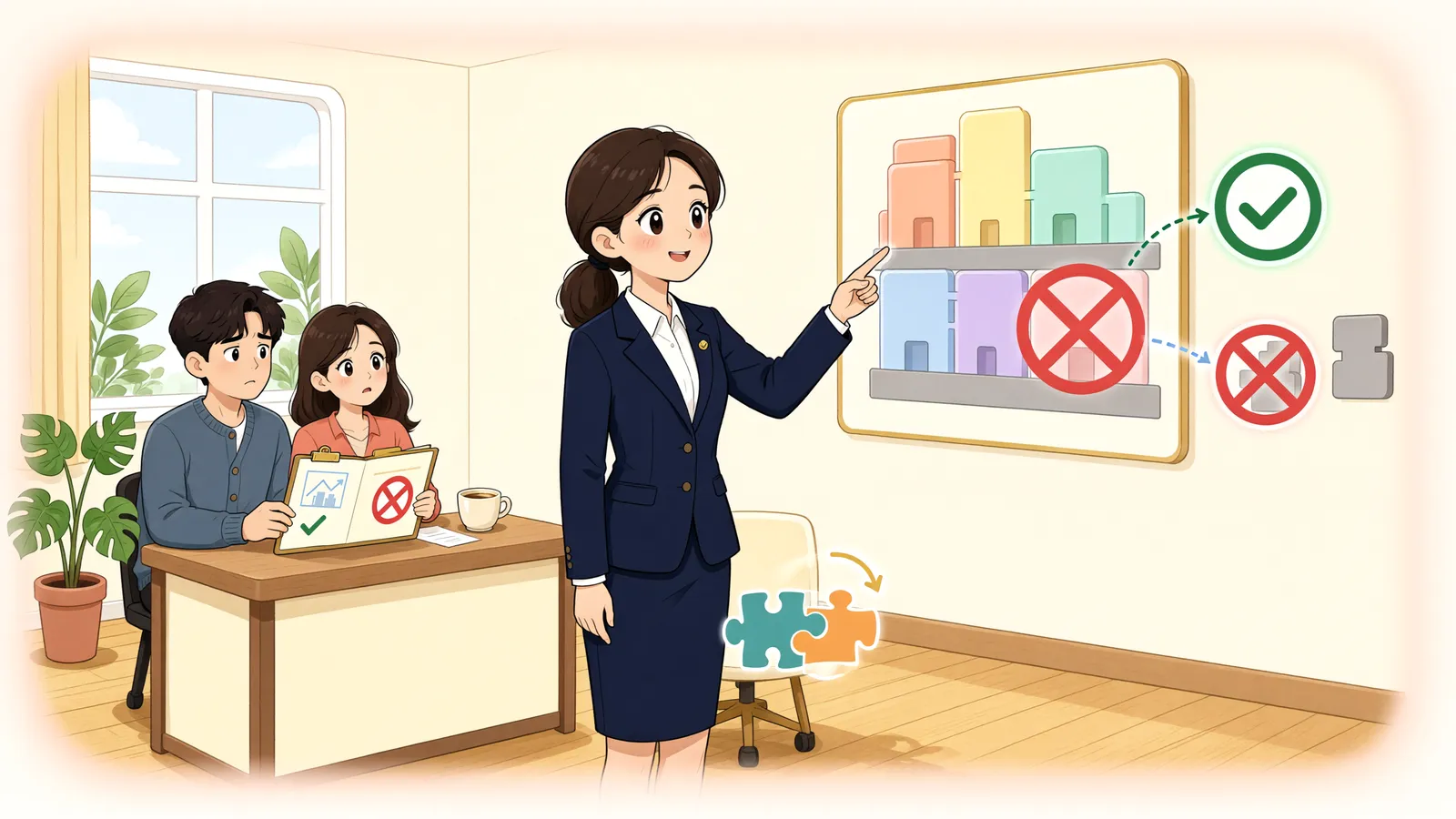 「건물은 지었는데 땅은 공매로? 대지사용권의 경계」 상황을 그린 삽화