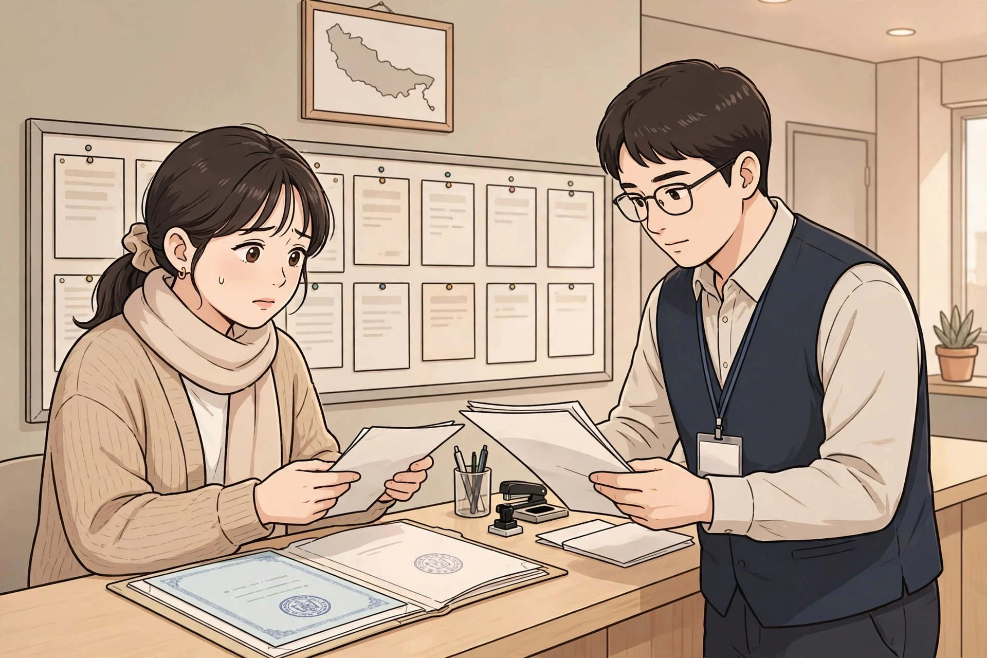 「임차인으로 배당요구했는데, 전세권도 함께 사라질까요?」 상황을 그린 삽화