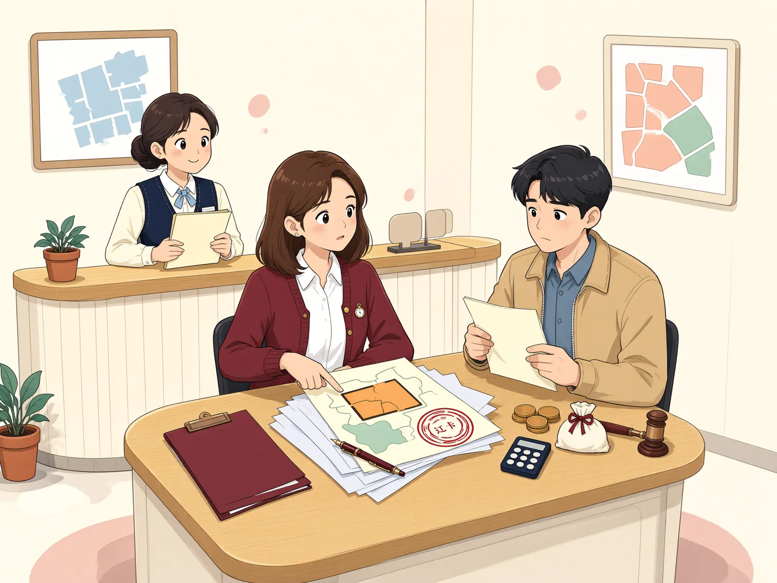 「집주인이 땅을 팔았는데, 임차인의 우선변제권은 그대로일까?」 상황을 그린 삽화