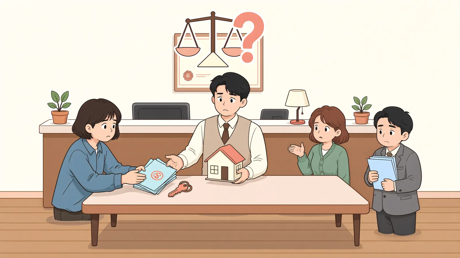 「계약 해제로 되돌린 소유권, 채권자를 해친 걸까?」 상황을 그린 삽화