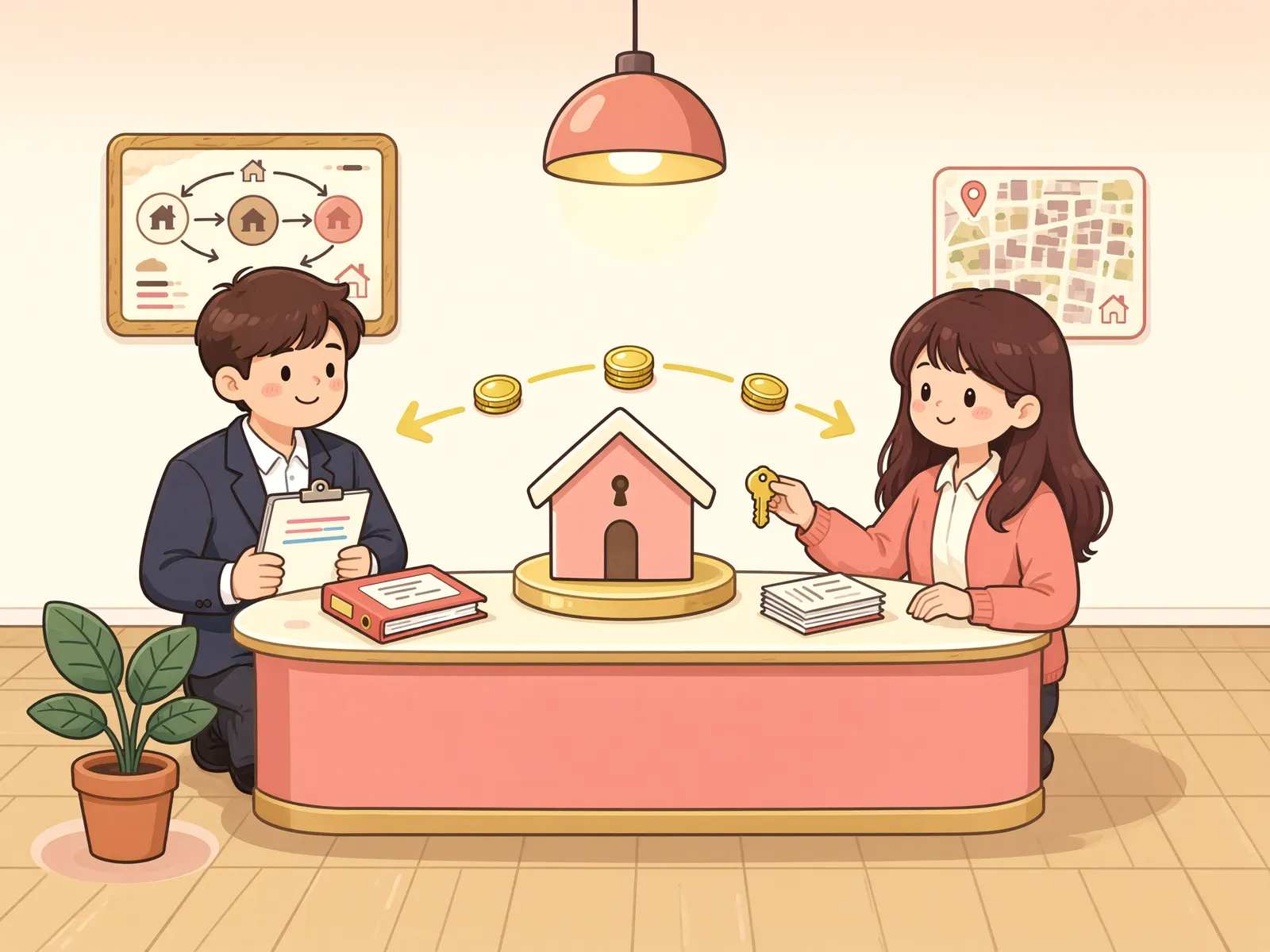 「창고를 쓰는 사람과 관리하는 사람, 사용이익은 두 번 받을 수 있을까」 상황을 그린 삽화