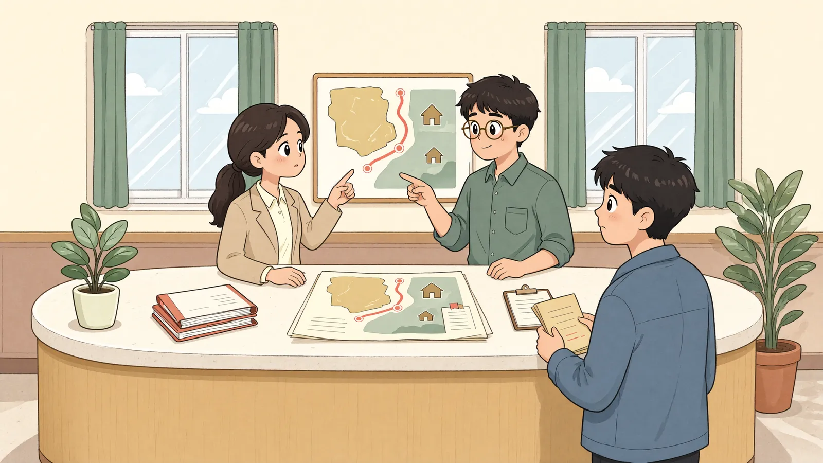 「한 번 정한 통행로, 사정이 바뀌면 다시 정할 수 있을까」 상황을 그린 삽화