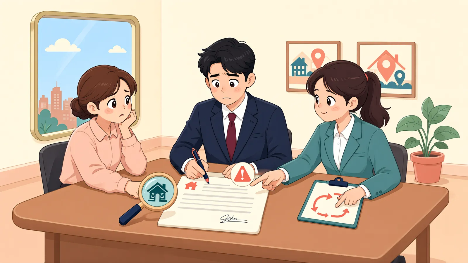 「매도인도 알고 있던 명의신탁, 이행강제금은 다를 수 있습니다」 상황을 그린 삽화