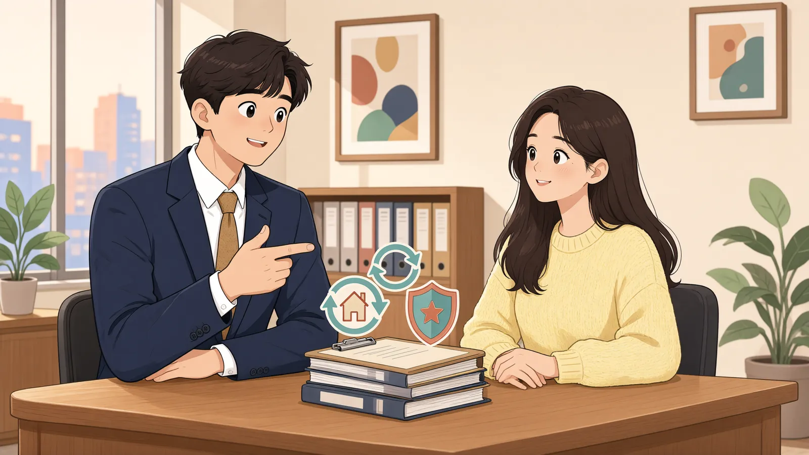 「공실이 매수 조건이라면, 임차인의 갱신요구권부터 확인해야」 상황을 그린 삽화