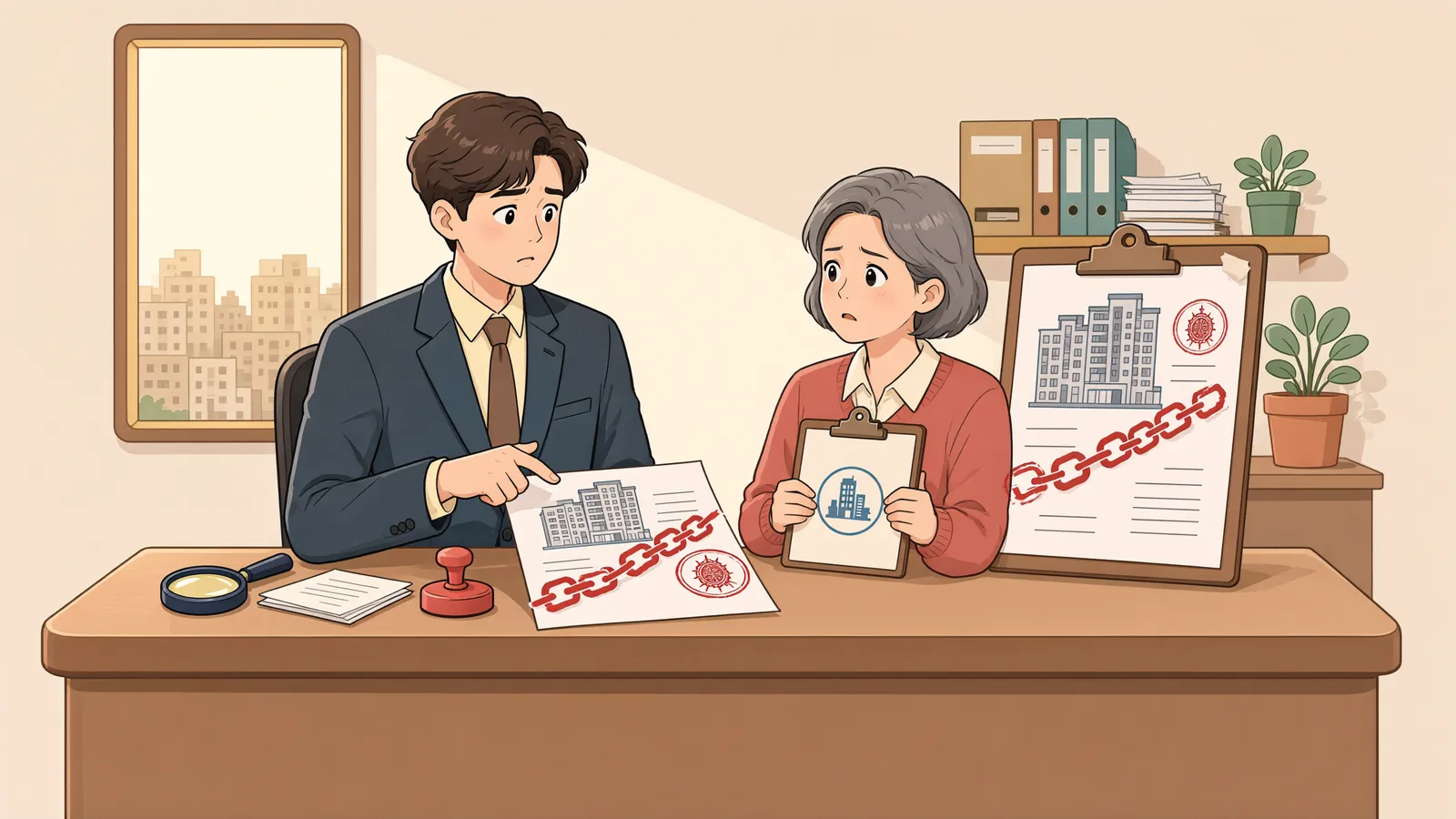 「가압류, 먼저 ‘누구의 재산인지’부터 따져야 합니다」 상황을 그린 삽화
