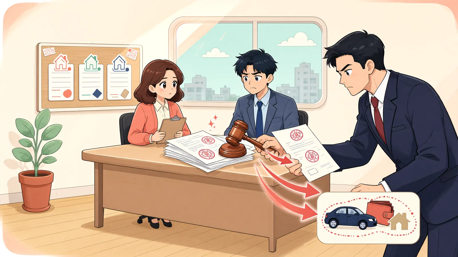 「상속채무 집행이 내 월급까지 미쳤다면」 상황을 그린 삽화