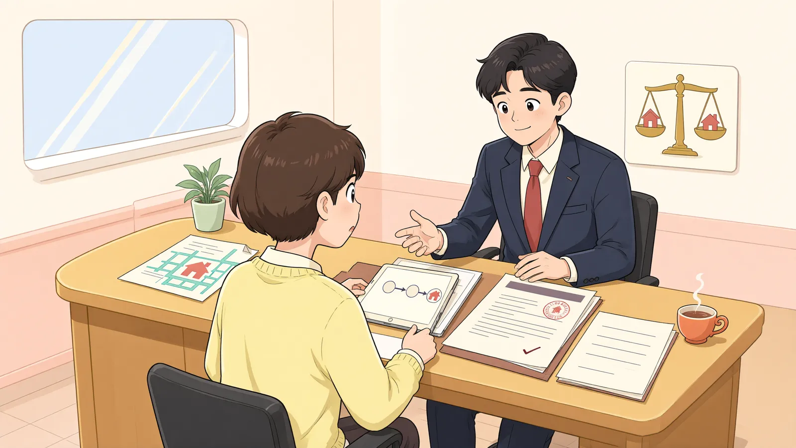 「본안소송에서 청구 일부가 각하됐다면, 처분금지가처분도 취소될까?」 상황을 그린 삽화