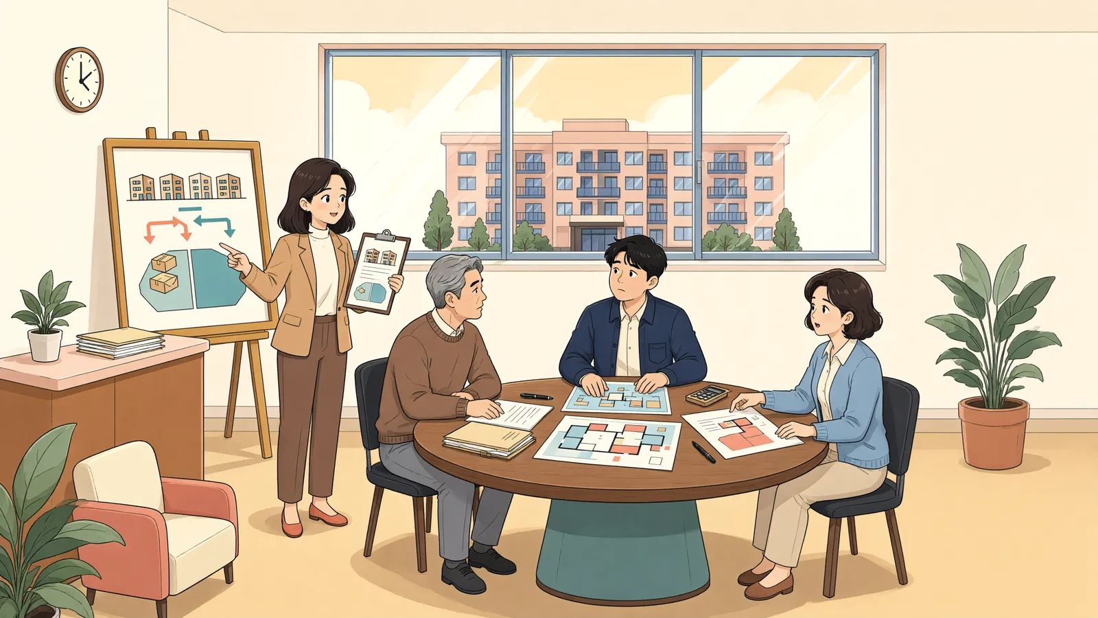 「상가 대지권 지분이 작아도 대지 전체를 쓸 수 있을까」 상황을 그린 삽화
