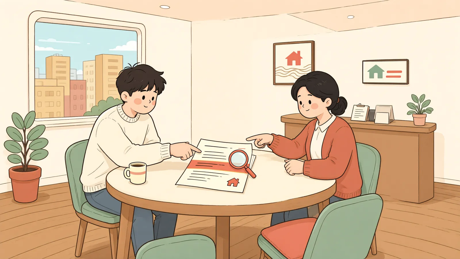 「지상권을 영구로 설정해도 될까?」 상황을 그린 삽화