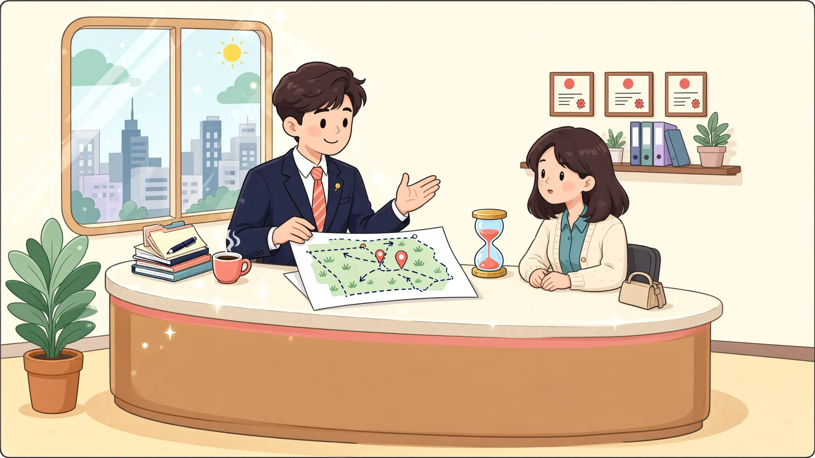 「5년 뒤 찾아온 철거 요구, 지상권은 다시 살릴 수 있을까」 상황을 그린 삽화