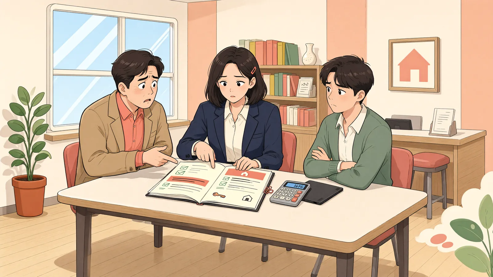 「잔금 못 받았는데 점포를 비워야 할까요?」 상황을 그린 삽화