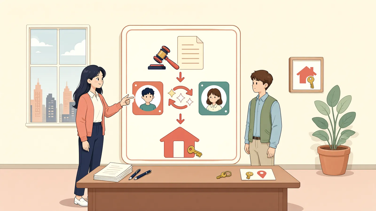 「판결 뒤 채권자가 사망했다면, 상속인이 바로 집행할 수 있을까?」 상황을 그린 삽화