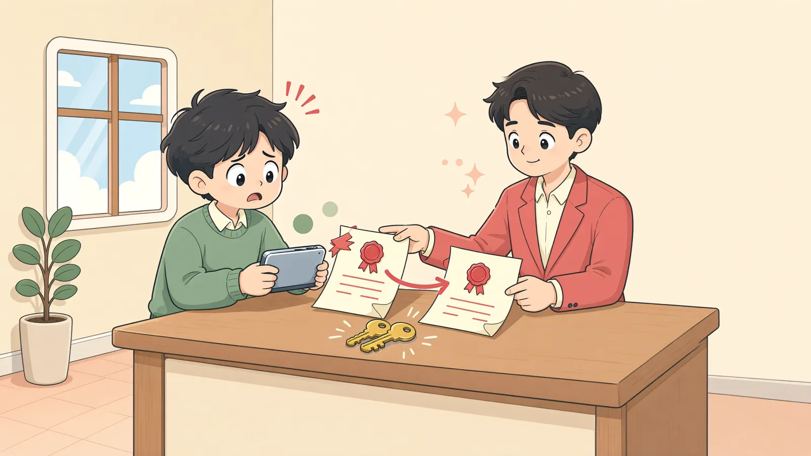 「기계를 먼저 맡긴 사람, 담보권도 먼저일까」 상황을 그린 삽화