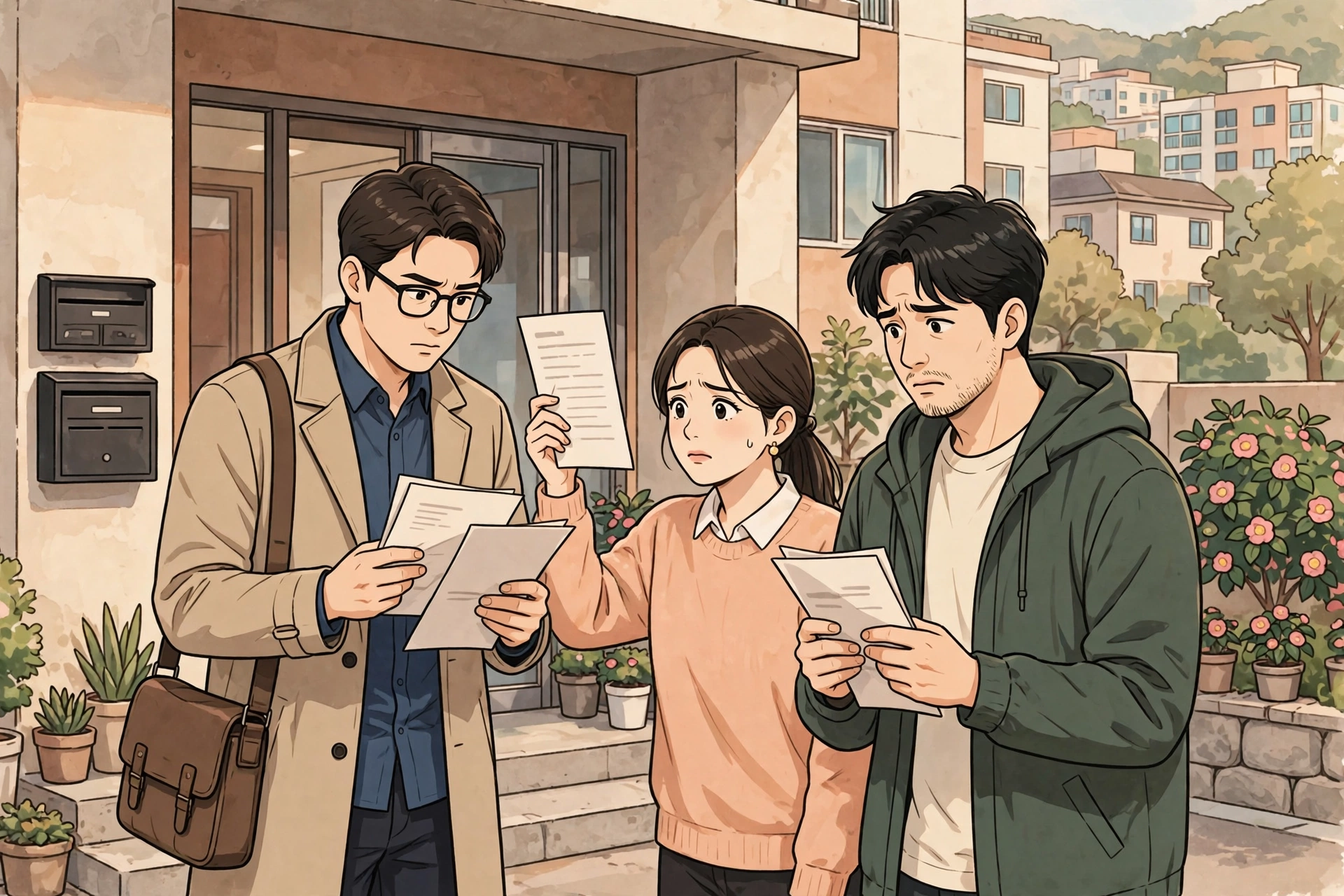 「전입 한 줄, 무상거주확인서 한 장: 경매에서 갈린 임차인의 대항력」 상황을 그린 삽화