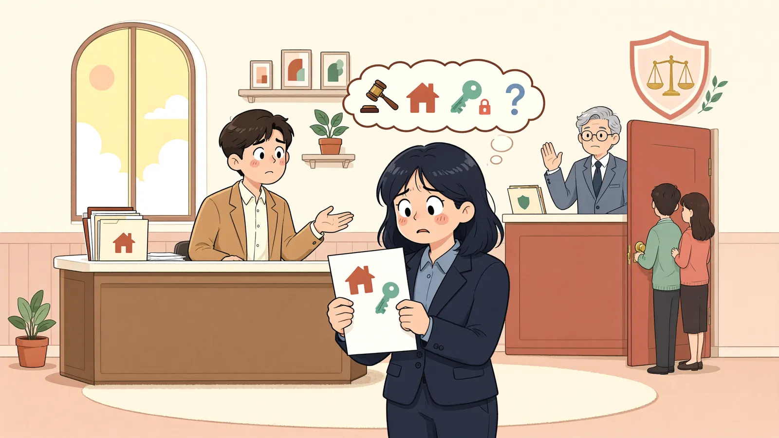 「경매로 낙찰받은 집, 임차보증금을 바로 돌려달라고 할 수 있을까」 상황을 그린 삽화