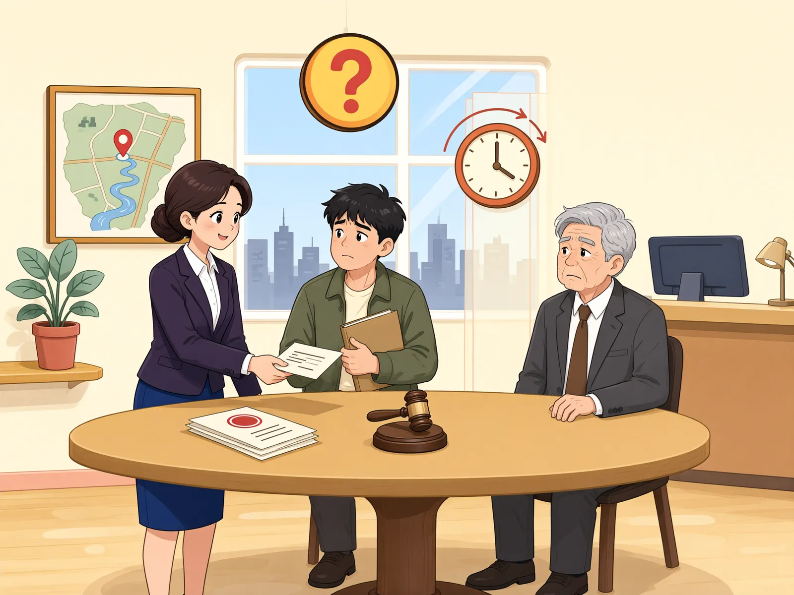 「전 주인이 등기명의인에게서 산 땅이 아니라면, 취득시효가 흔들릴까?」 상황을 그린 삽화